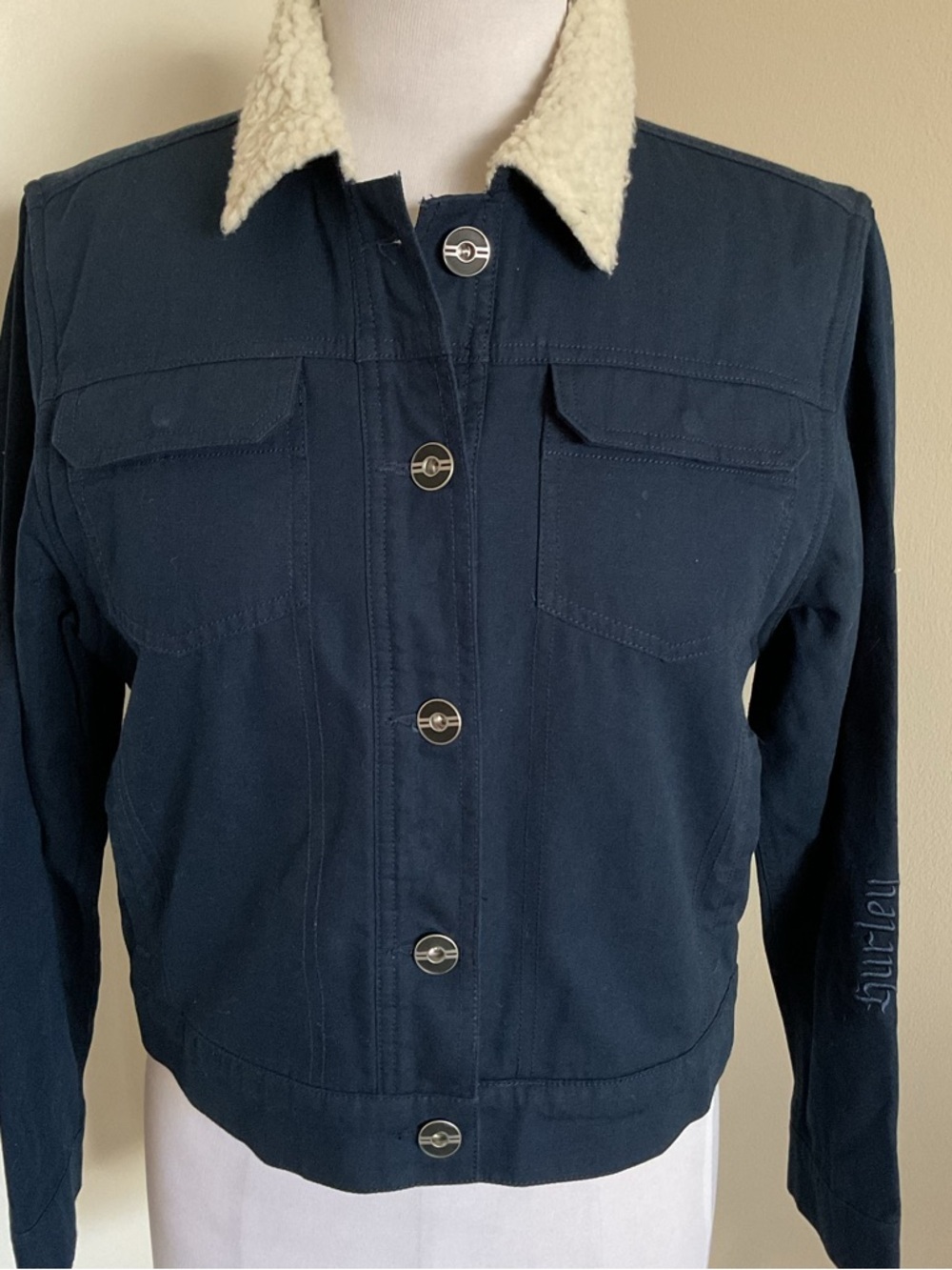 Hurley Women’s Trouper Sherpa-Lined Canvas Jacket Obsidian Extra Small XS - Picture 2 of 11